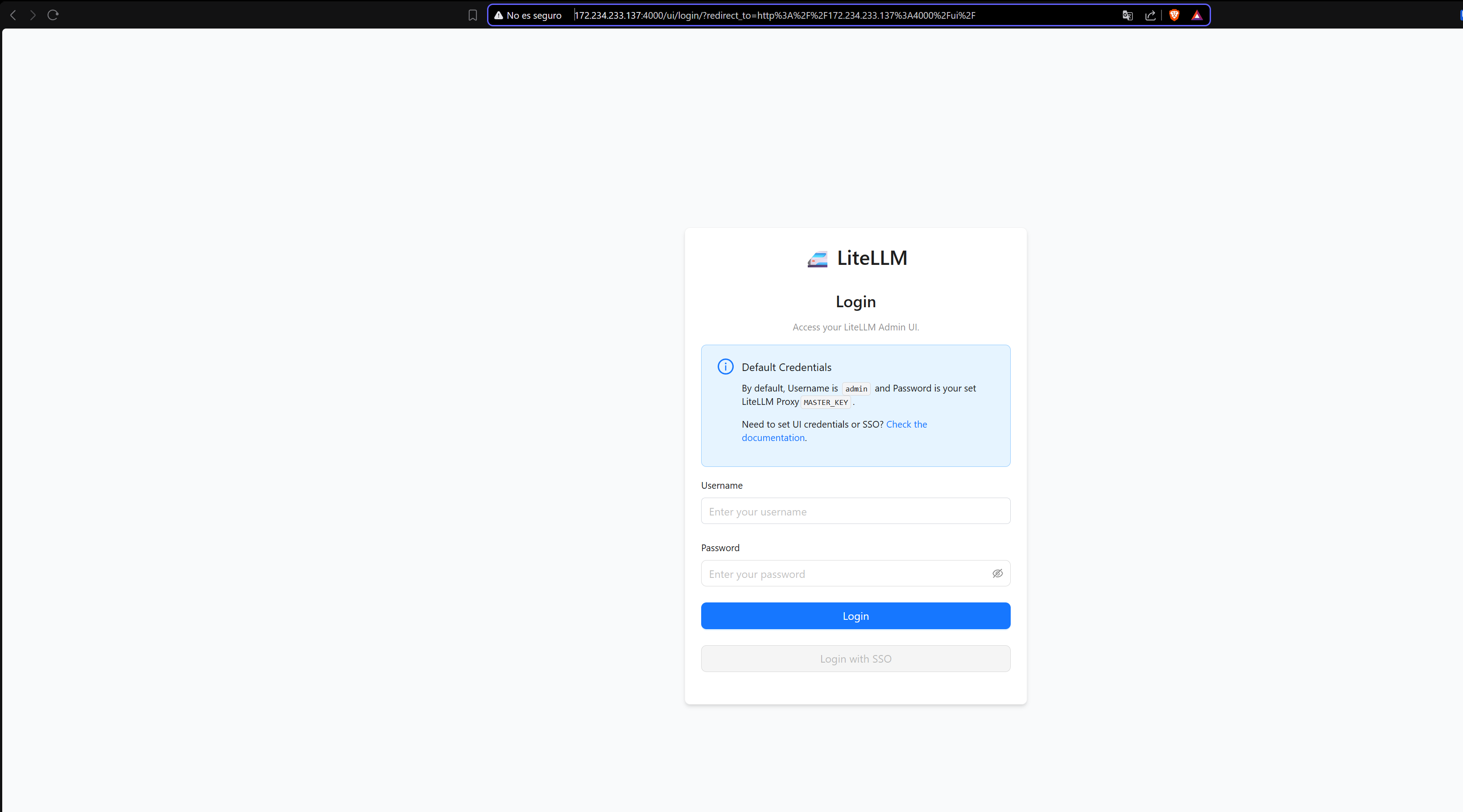 Pantalla de login de LiteLLM