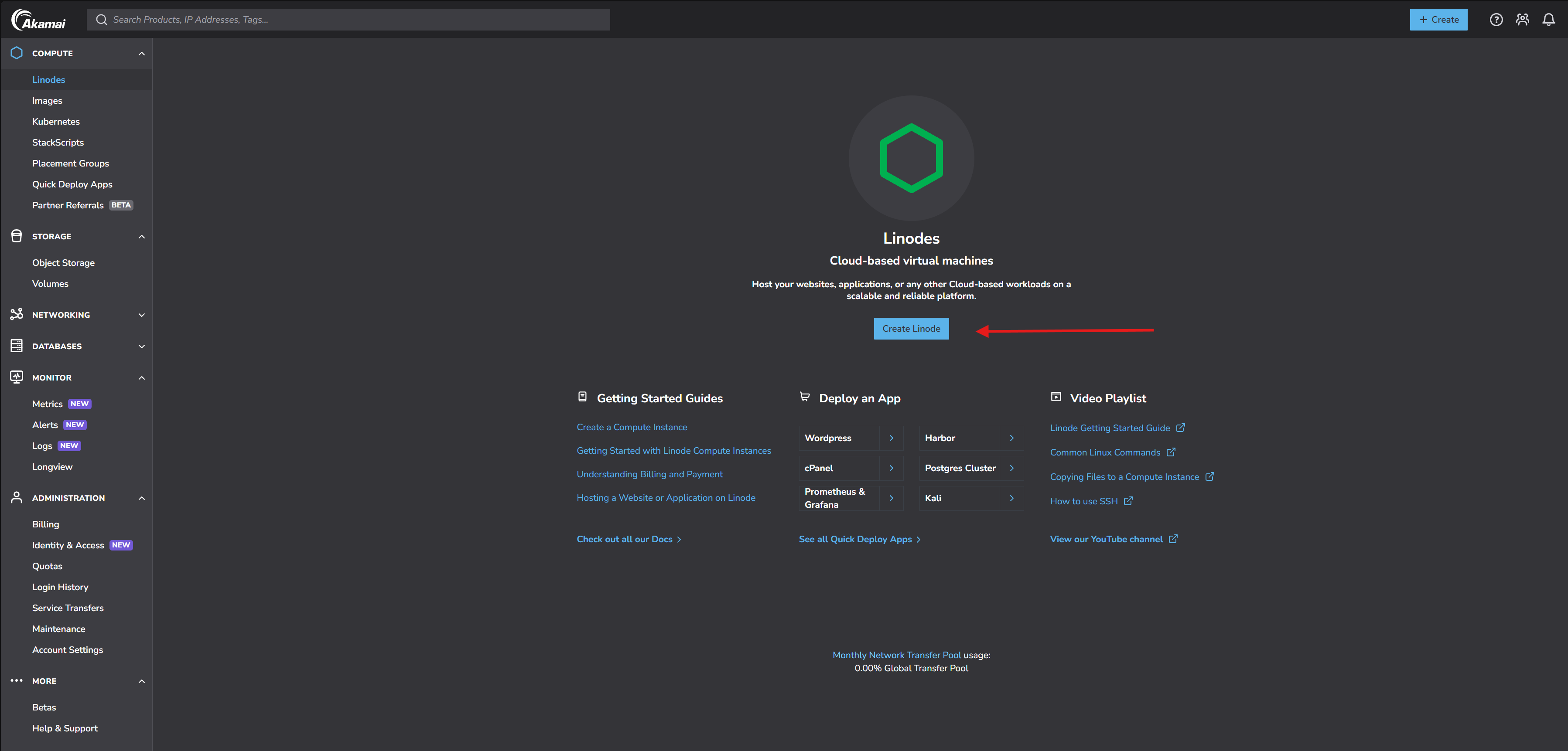 Botón de crear Linode