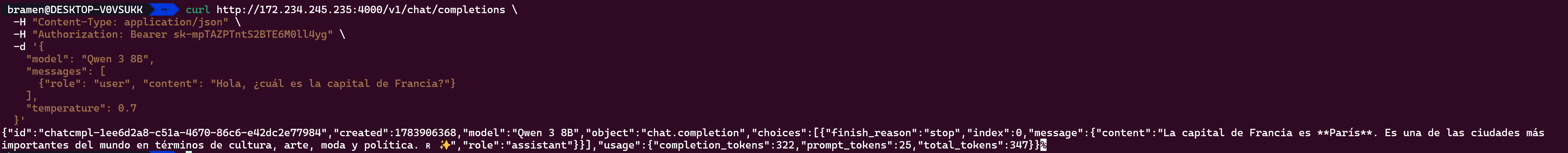 Prueba de consumo de API con curl